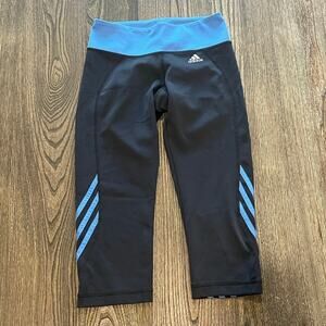 Adidas Climalite Capri Leggings Mid-Rise Compression Striped Black/Blue Size M
